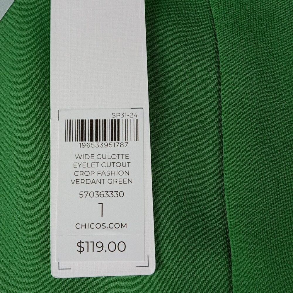 Chico's Wide Leg Crop Pants Kelly Green Eyelet Scallop Hem Sz 8 Preppy NWT $119 - Picture 9 of 14